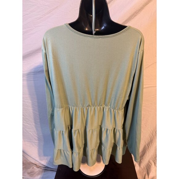 You & Me Womens Green Plus Size Babydoll Ruffle Top Shirt Blouse 2X Long Sleeve - Picture 3 of 3